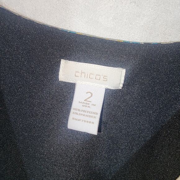 CHICOS sz 2 L/12 Jersey Yellow Blue Sundress Stretch Casual Maxi Dress - Picture 4 of 4